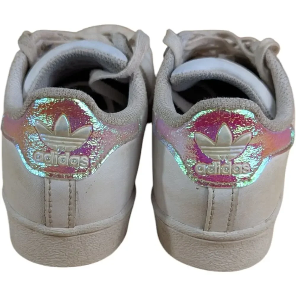 Adidas Girls Superstar Shoes White Size 13K fv3147 Iridiscente Shiny Stripes